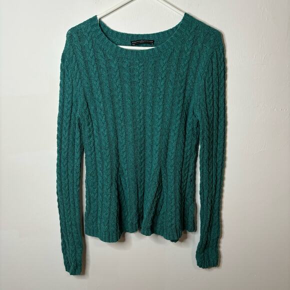 Peruvian Connection Cable Knit Flare Waist Sweater - Green - Women's Medium - Picture 1 of 7